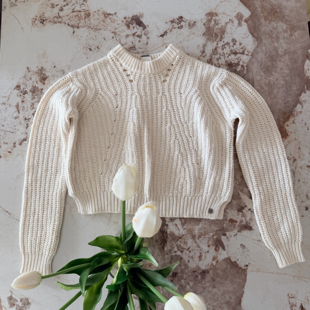 Roxy Cream Cable Knit Turtleneck Sweater